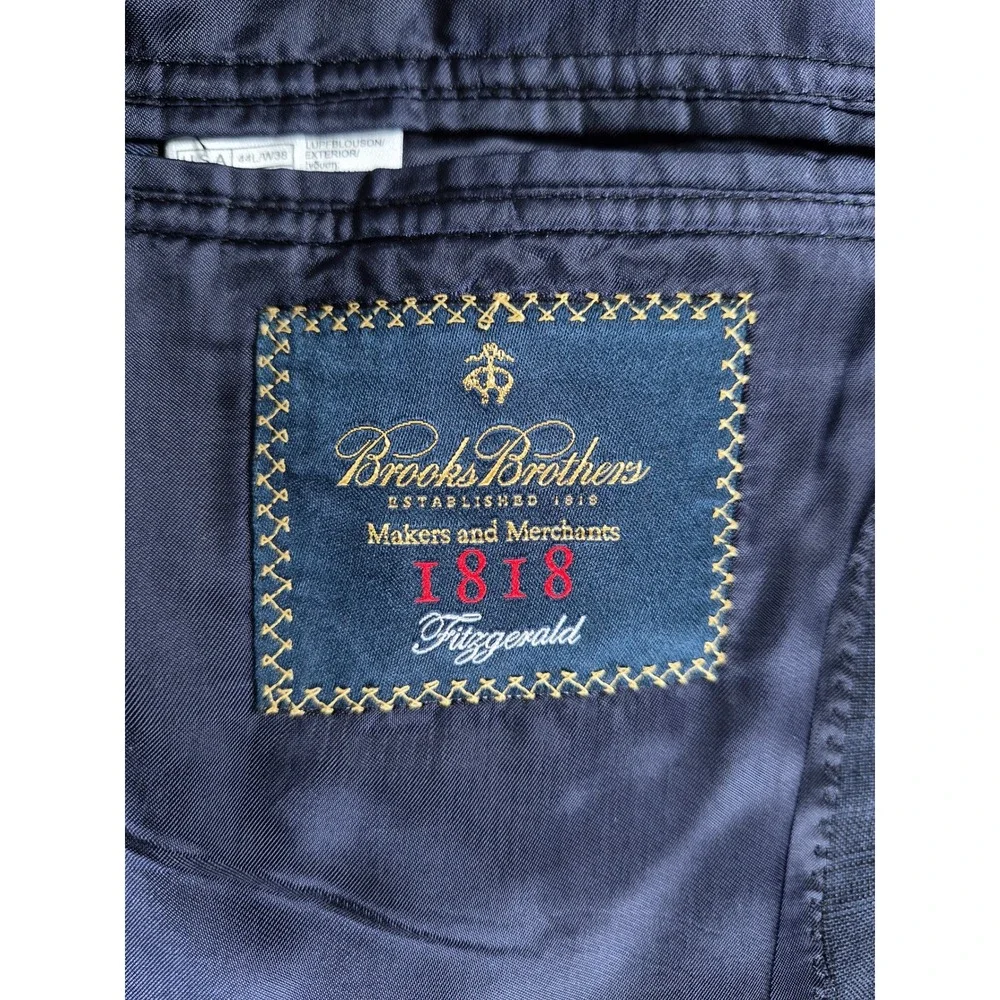 Brooks Brothers 1818 Fitzgerald Blazer Mens 44L Navy Blue Plaid Saxon Wool USA